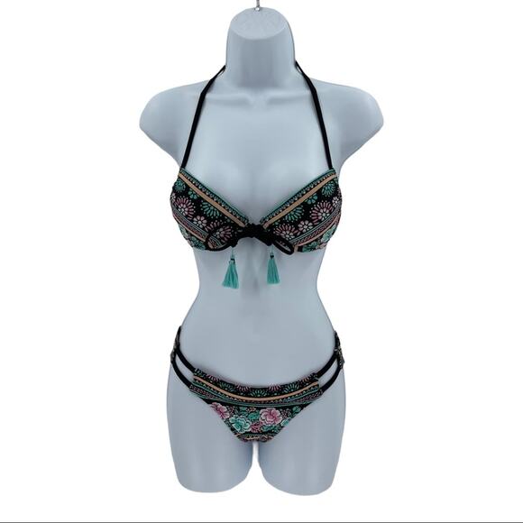Xhilaration Women's Floral Tassel Boho Two Piece Bikini Size Small S - Picture 1 of 10